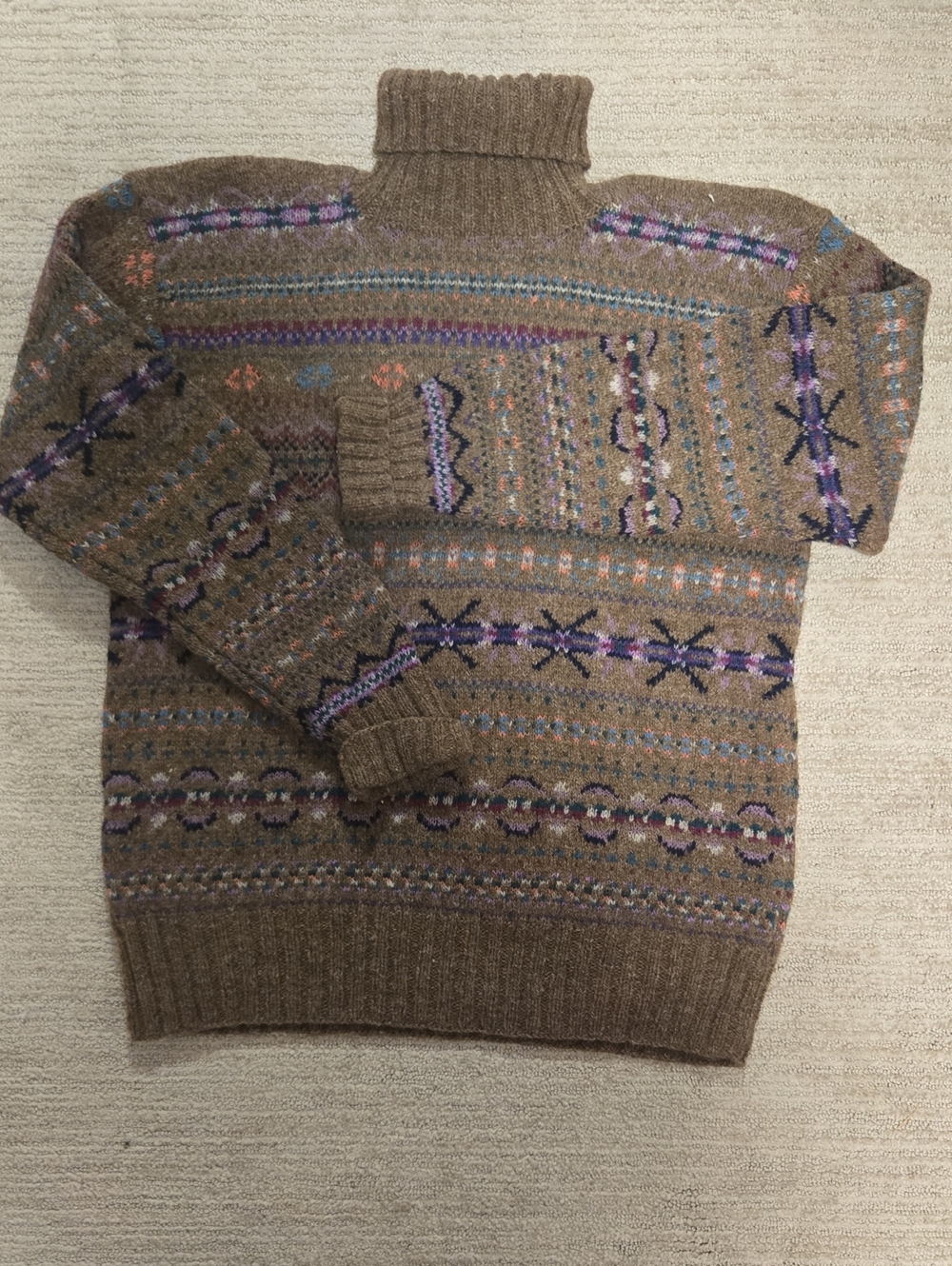Vintage 90s Polo Ralph Lauren Hand Knit Wool Fair Isle Turtleneck Sweater